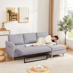 28.35'' Fabric Adjustable 3 Seater Sleeper Sofa, with Chaise, Pull-Out Bed and Armrest Pockets for Small Space