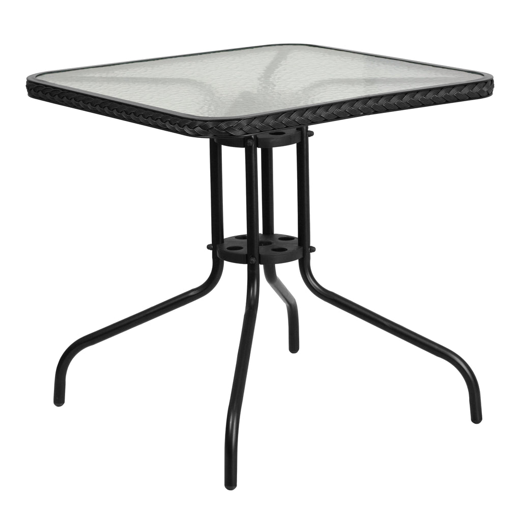 3-piece Metal/ Rattan Patio Dining Set with 28-inch Square Table - 28W x 28D x 28H