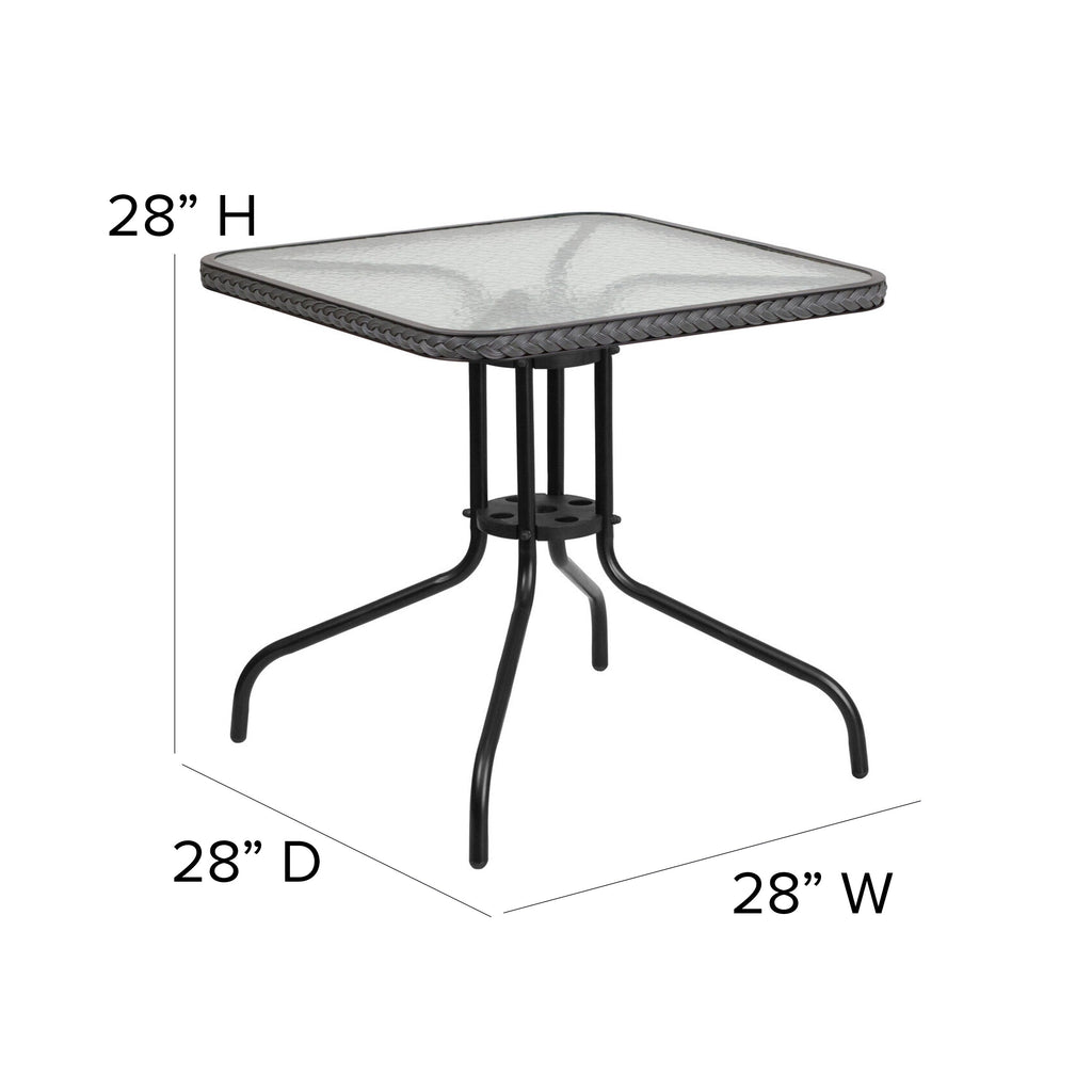 3-piece Metal/ Rattan Patio Dining Set with 28-inch Square Table - 28W x 28D x 28H