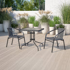 3-piece Metal/ Rattan Patio Dining Set with 28-inch Square Table - 28W x 28D x 28H