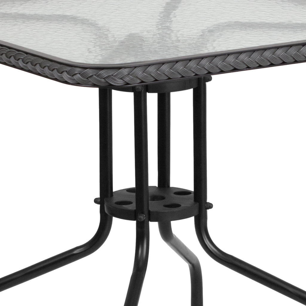 3-piece Metal/ Rattan Patio Dining Set with 28-inch Square Table - 28W x 28D x 28H