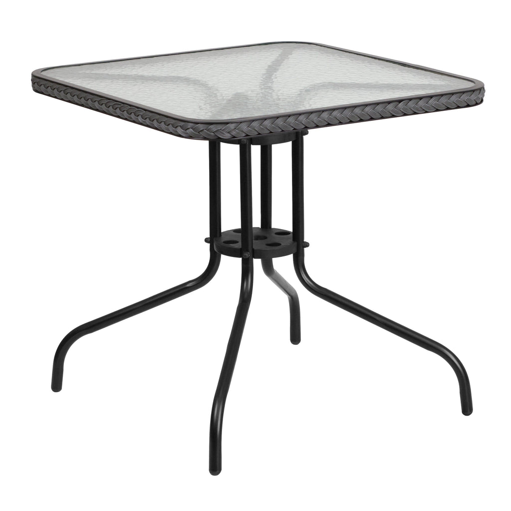 3-piece Metal/ Rattan Patio Dining Set with 28-inch Square Table - 28W x 28D x 28H