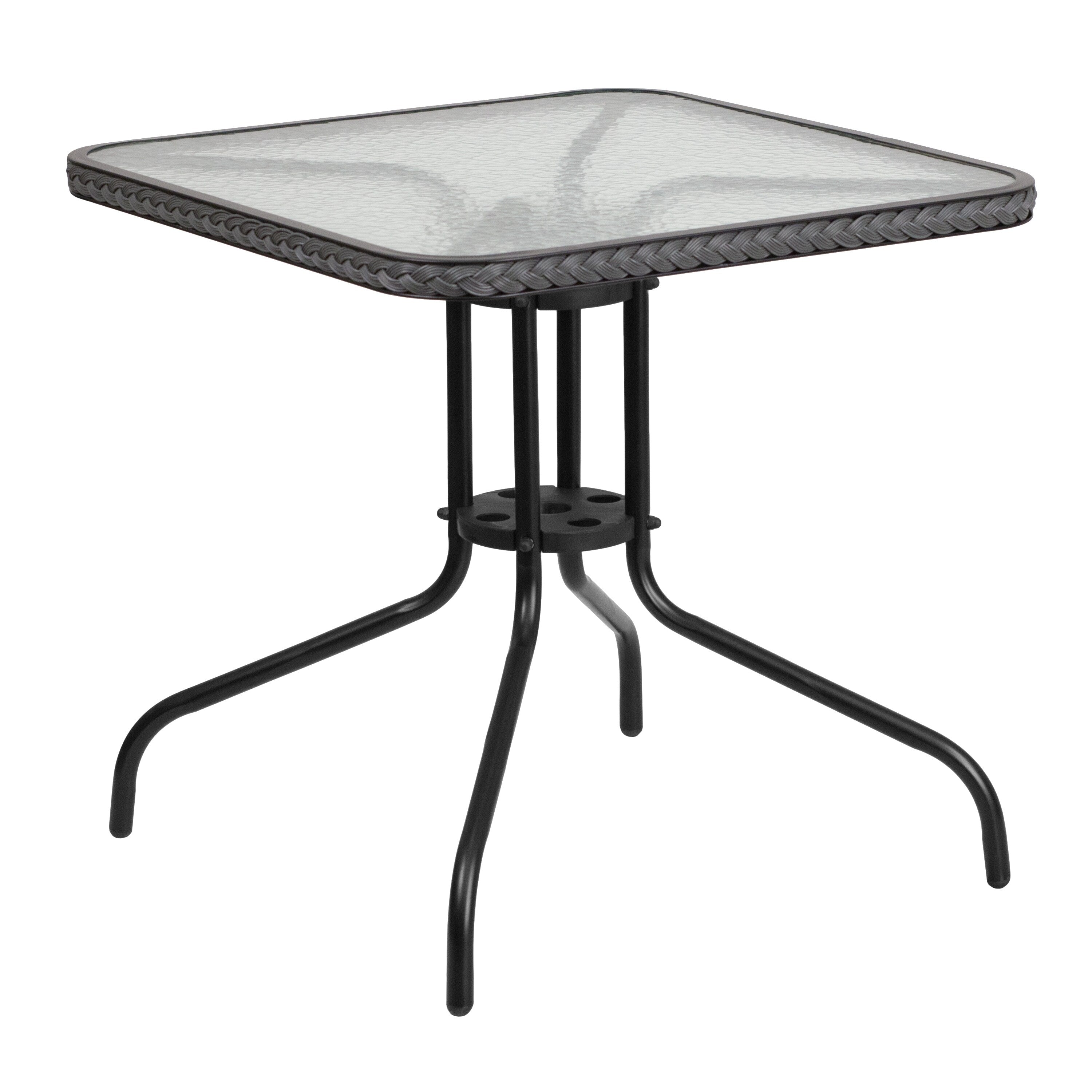 3-piece Metal/ Rattan Patio Dining Set with 28-inch Square Table - 28W x 28D x 28H