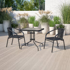 3-piece Metal/ Rattan Patio Dining Set with 28-inch Square Table - 28W x 28D x 28H