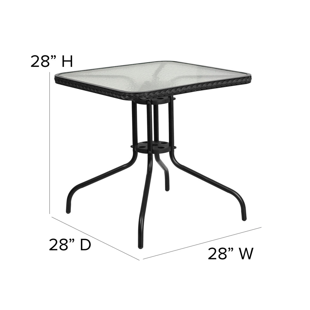 3-piece Metal/ Rattan Patio Dining Set with 28-inch Square Table - 28W x 28D x 28H
