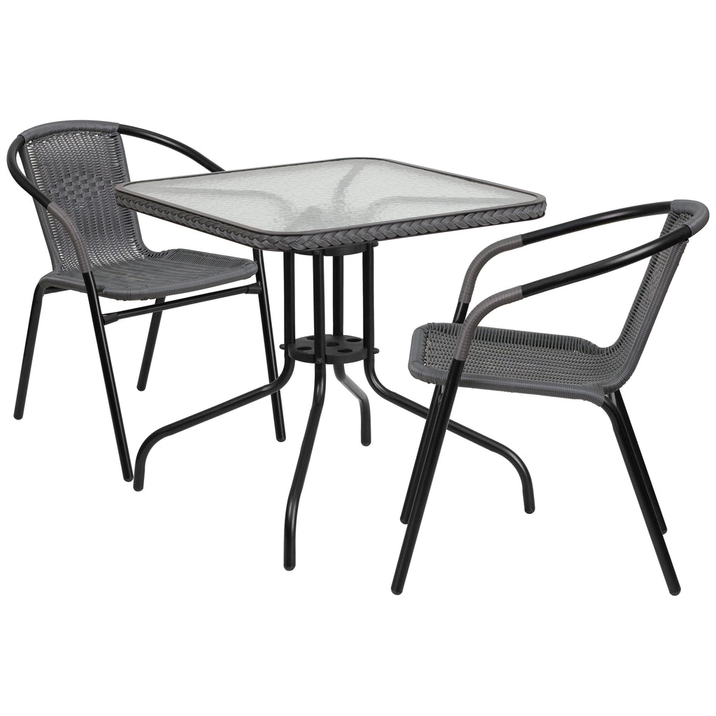 3-piece Metal/ Rattan Patio Dining Set with 28-inch Square Table - 28W x 28D x 28H