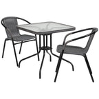 3-piece Metal/ Rattan Patio Dining Set with 28-inch Square Table - 28W x 28D x 28H
