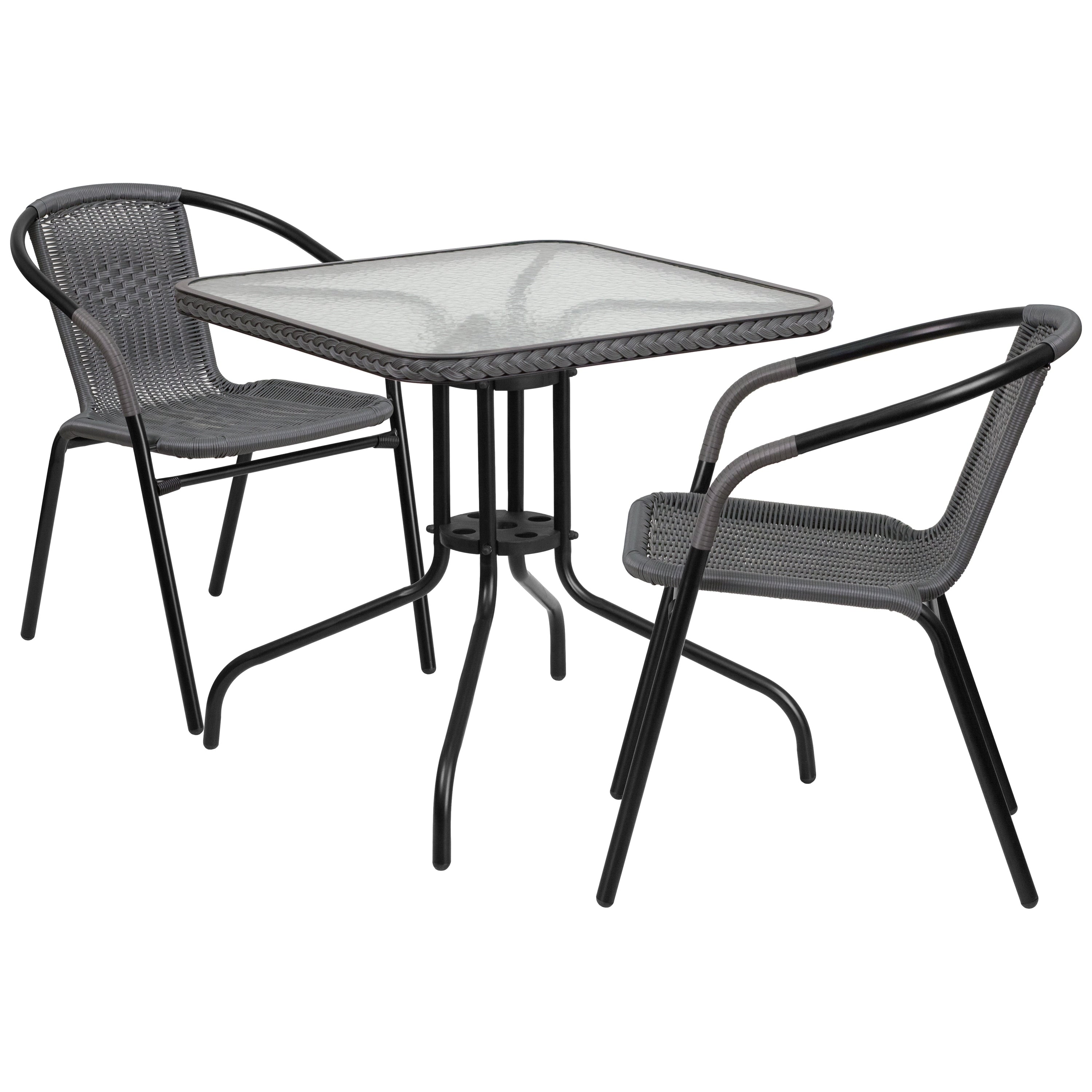 3-piece Metal/ Rattan Patio Dining Set with 28-inch Square Table - 28W x 28D x 28H