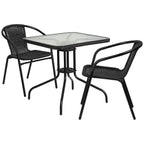 3-piece Metal/ Rattan Patio Dining Set with 28-inch Square Table - 28W x 28D x 28H