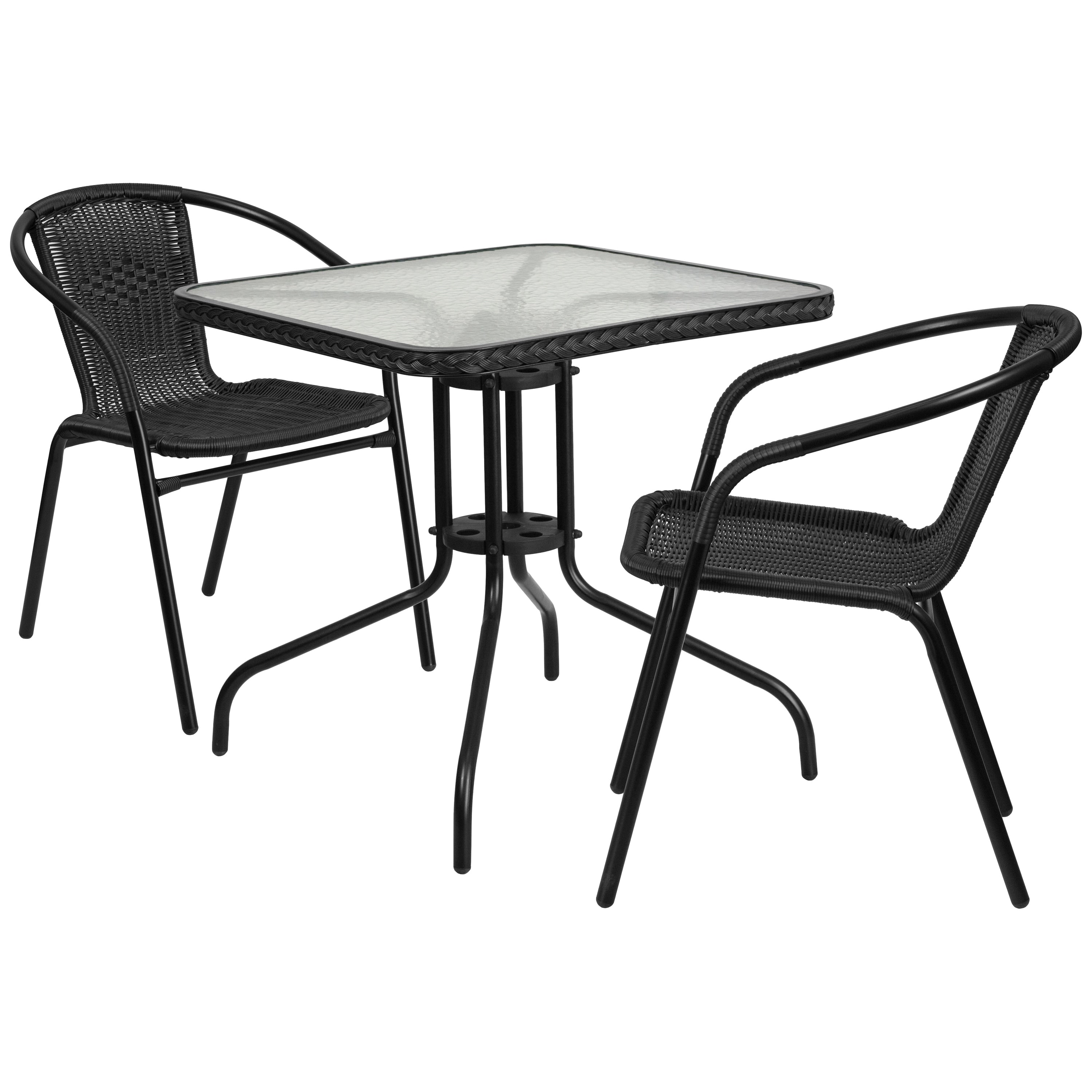 3-piece Metal/ Rattan Patio Dining Set with 28-inch Square Table - 28W x 28D x 28H