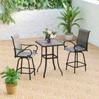 3/5-Piece Patio Bar Stool Set Wood-look Table & Grey Textilene Sling Fabric Swivel Bar Stools