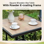 3/5-Piece Patio Bar Stool Set Wood-look Table & Grey Textilene Sling Fabric Swivel Bar Stools