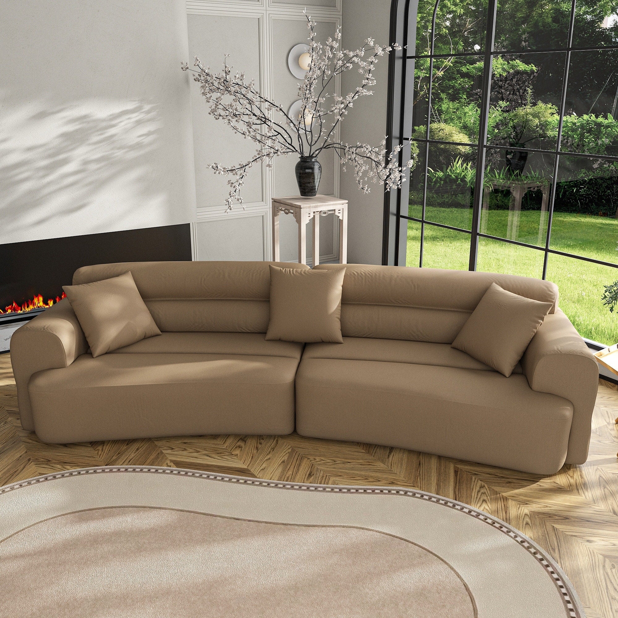 3-5 Seater Couch Comfy Upholstered Sofa with 3 Pcs Soft Pillows