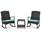 3 PCS Patio Rocking Set Wicker Rocking Chairs with 2-Tier Coffee Table
