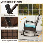 3 PCS Patio Rocking Set Wicker Rocking Chairs with 2-Tier Coffee Table