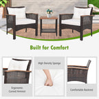 3 PCS Patio Sofa Set Rattan Conversation Set with 2 Tier Coffee Table