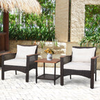 3 PCS Patio Sofa Set Rattan Conversation Set with 2 Tier Coffee Table