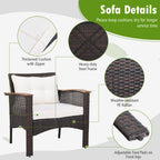 3 PCS Patio Sofa Set Rattan Conversation Set with 2 Tier Coffee Table