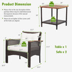 3 PCS Patio Sofa Set Rattan Conversation Set with 2 Tier Coffee Table