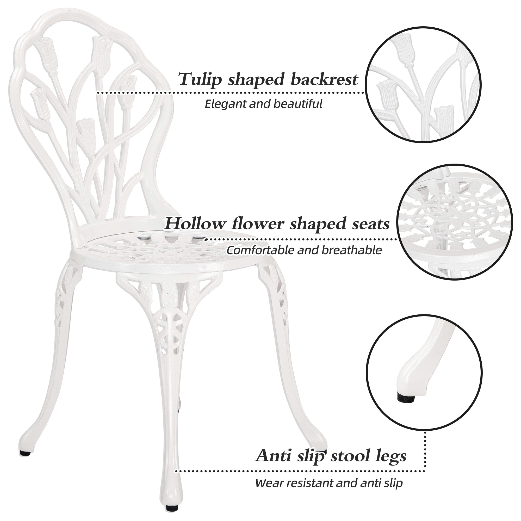 3-Piece Aluminum Outdoor Patio Tulip Sets With Table