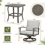3-Piece Aluminum Patio Bistro Set with End Table, Swivel Armchairs and Light Gray Cushions