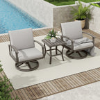 3-Piece Aluminum Patio Bistro Set with End Table, Swivel Armchairs and Light Gray Cushions