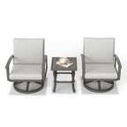 3-Piece Aluminum Patio Bistro Set with End Table, Swivel Armchairs and Light Gray Cushions
