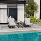 3-Piece Aluminum Patio Conversation Set with Swivel Chairs, End Table and Cushions