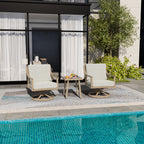 3-Piece Aluminum Patio Conversation Set with Swivel Chairs, End Table and Cushions