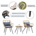3-Piece Cushioned Bistro Set Patio Wicker Chair and Side Table