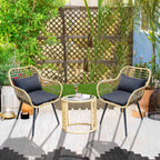 3-Piece Cushioned Bistro Set Patio Wicker Chair and Side Table