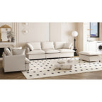 3 Piece Living Room Sofa Set,Modular L Shaped Chenille Sectional Couch,Upholstered 3 Seater Sofa & Armchair & Movable Ottoman