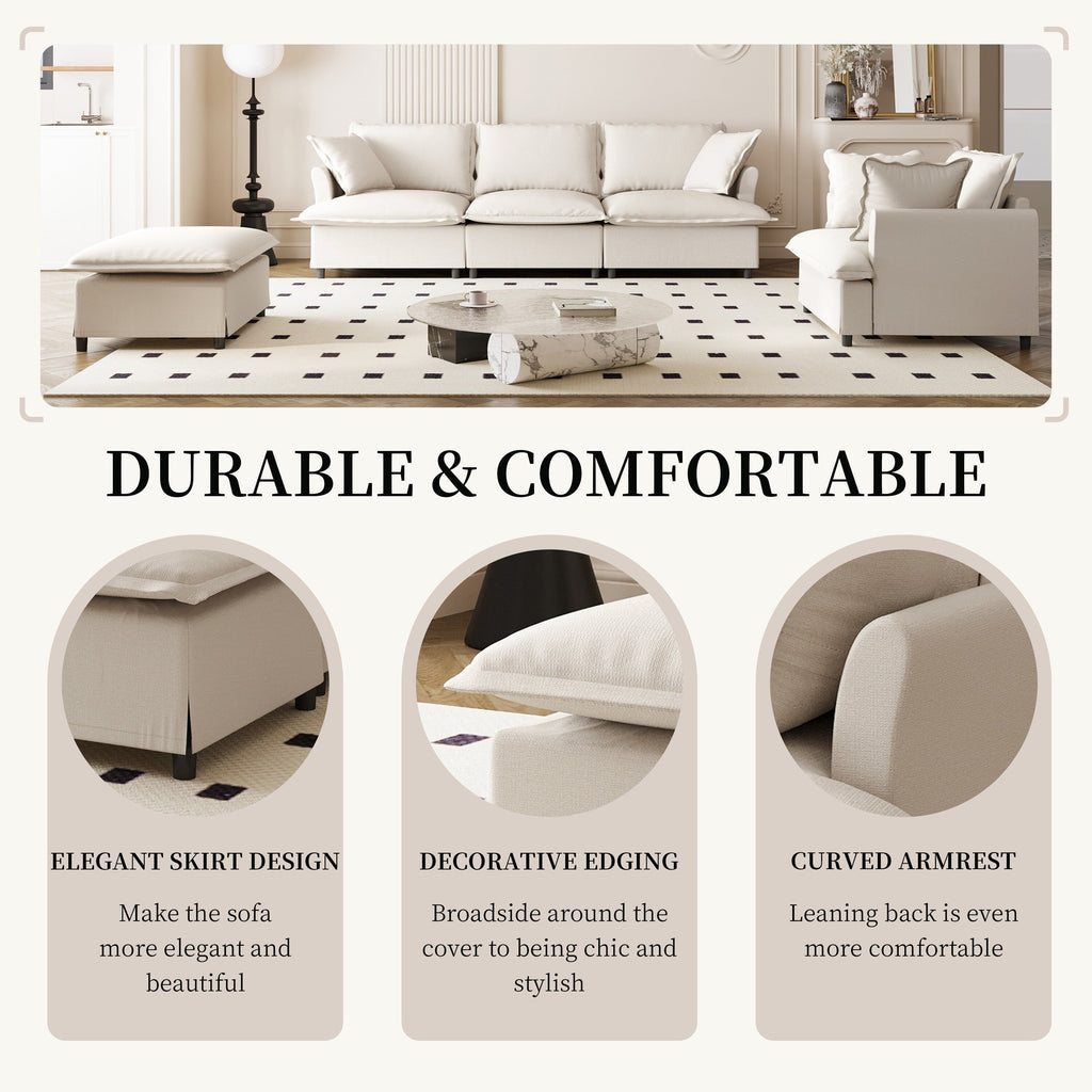3 Piece Living Room Sofa Set,Modular L Shaped Chenille Sectional Couch,Upholstered 3 Seater Sofa & Armchair & Movable Ottoman