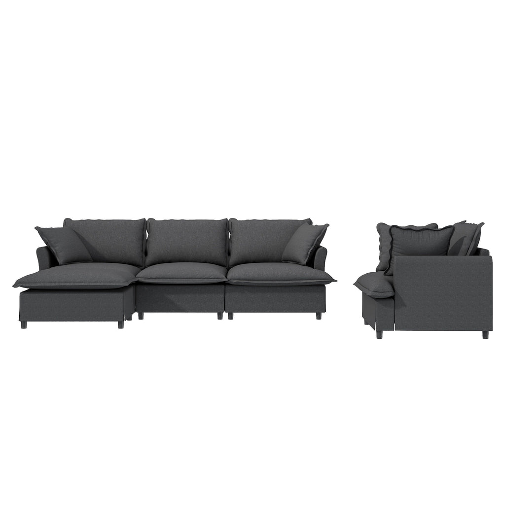 3 Piece Living Room Sofa Set,Modular L Shaped Chenille Sectional Couch,Upholstered 3 Seater Sofa & Armchair & Movable Ottoman