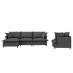 3 Piece Living Room Sofa Set,Modular L Shaped Chenille Sectional Couch,Upholstered 3 Seater Sofa & Armchair & Movable Ottoman