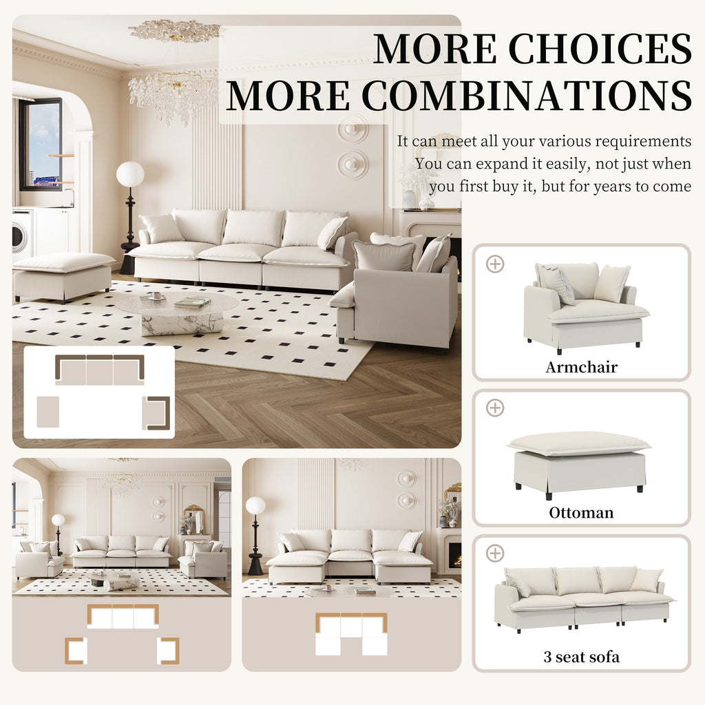 3 Piece Living Room Sofa Set,Modular L Shaped Chenille Sectional Couch,Upholstered 3 Seater Sofa & Armchair & Movable Ottoman
