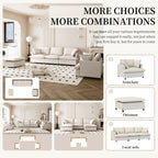 3 Piece Living Room Sofa Set,Modular L Shaped Chenille Sectional Couch,Upholstered 3 Seater Sofa & Armchair & Movable Ottoman