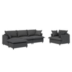 3 Piece Living Room Sofa Set,Modular L Shaped Chenille Sectional Couch,Upholstered 3 Seater Sofa & Armchair & Movable Ottoman