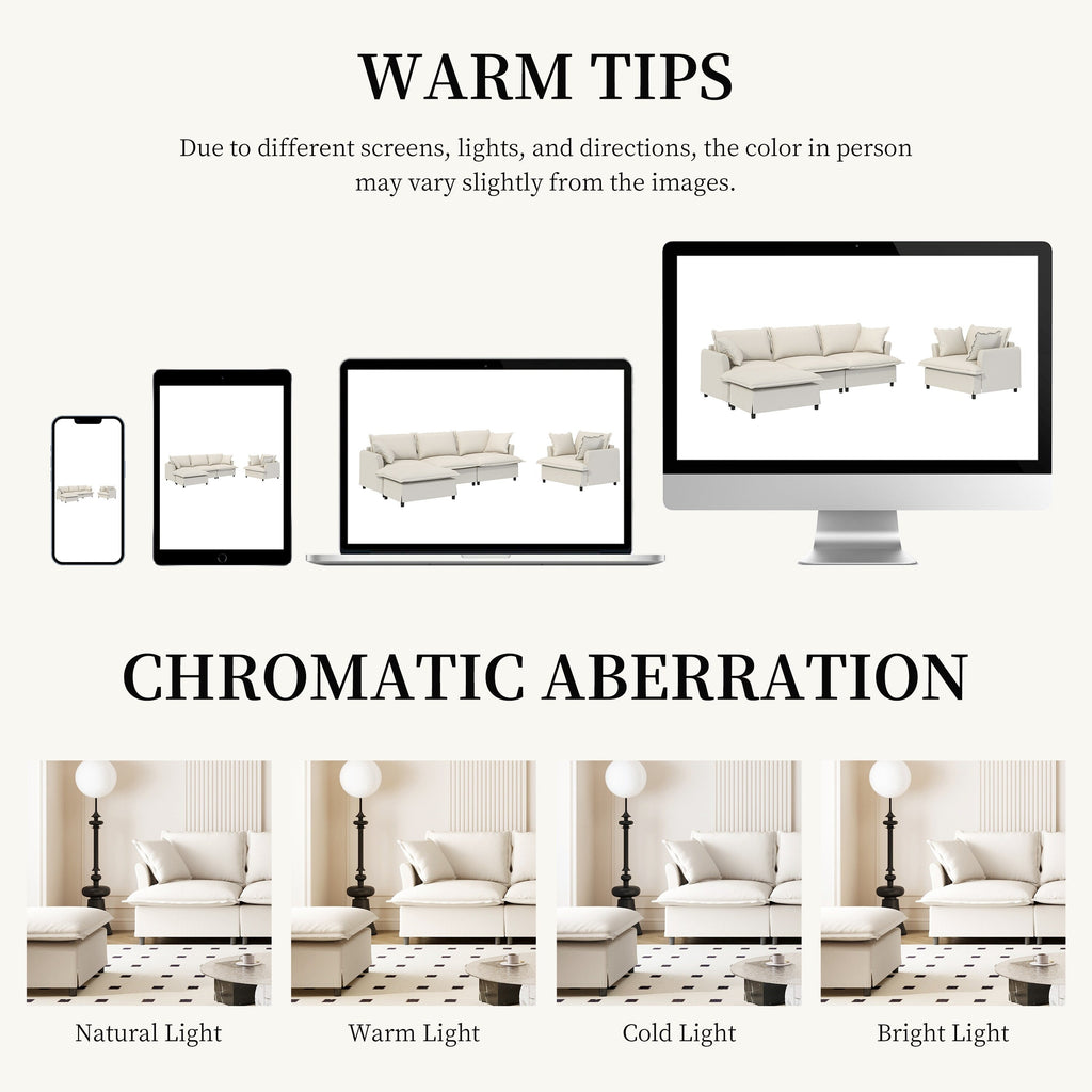 3 Piece Living Room Sofa Set,Modular L Shaped Chenille Sectional Couch,Upholstered 3 Seater Sofa & Armchair & Movable Ottoman