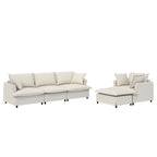 3 Piece Living Room Sofa Set,Modular L Shaped Chenille Sectional Couch,Upholstered 3 Seater Sofa & Armchair & Movable Ottoman