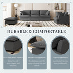 3 Piece Living Room Sofa Set,Modular L Shaped Chenille Sectional Couch,Upholstered 3 Seater Sofa & Armchair & Movable Ottoman