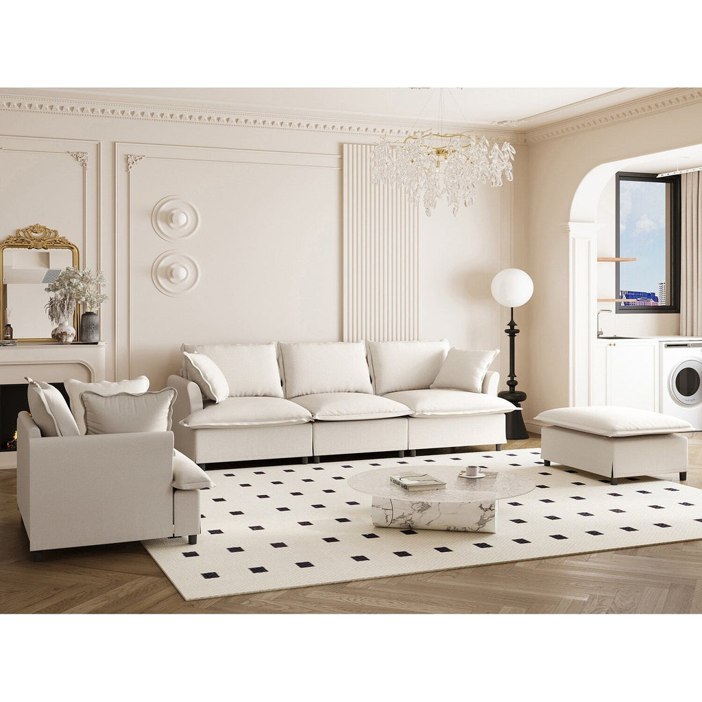 3 Piece Living Room Sofa Set,Modular L Shaped Chenille Sectional Couch,Upholstered 3 Seater Sofa & Armchair & Movable Ottoman