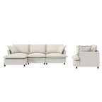 3 Piece Living Room Sofa Set,Modular L Shaped Chenille Sectional Couch,Upholstered 3 Seater Sofa & Armchair & Movable Ottoman