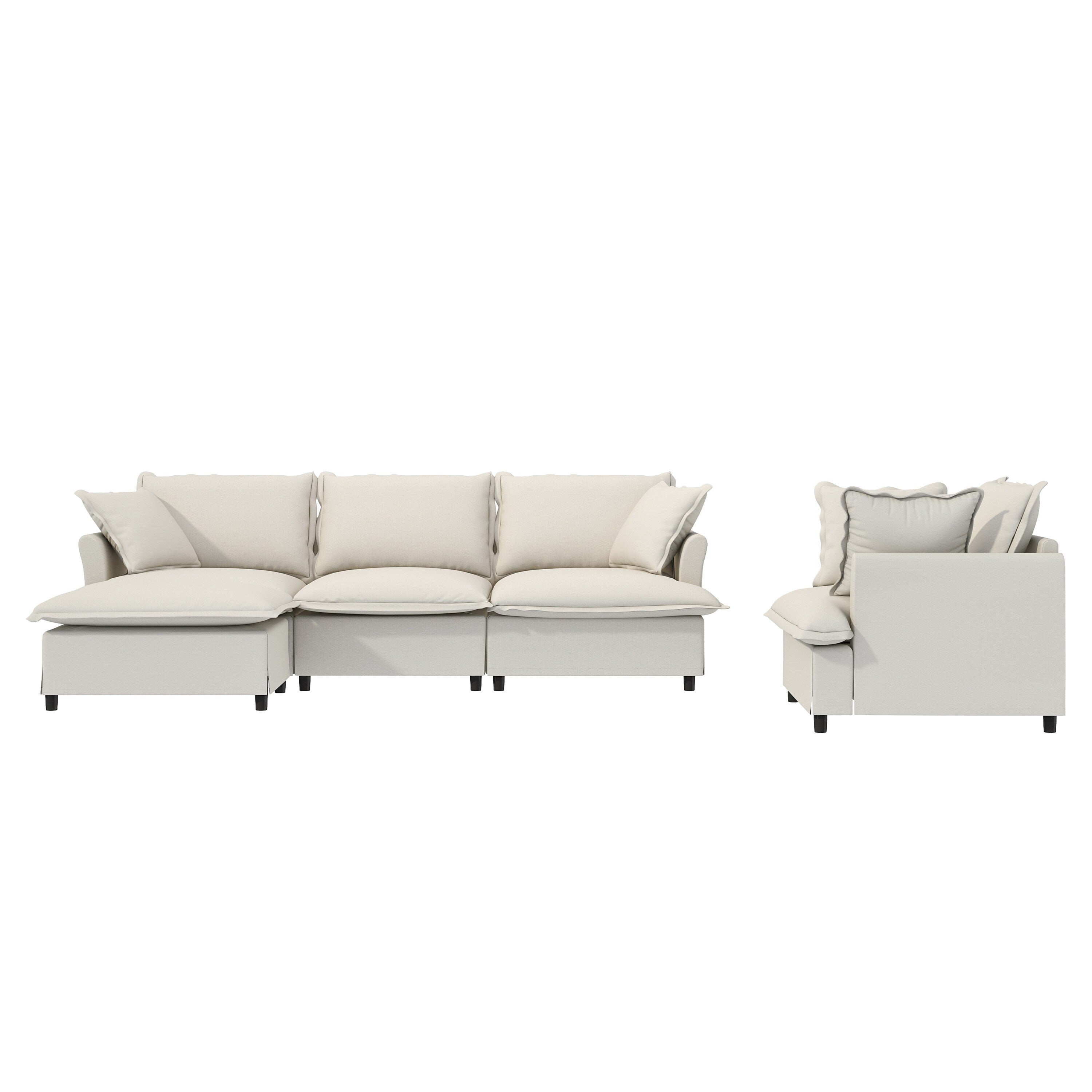 3 Piece Living Room Sofa Set,Modular L Shaped Chenille Sectional Couch,Upholstered 3 Seater Sofa & Armchair & Movable Ottoman