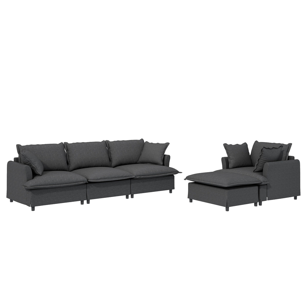 3 Piece Living Room Sofa Set,Modular L Shaped Chenille Sectional Couch,Upholstered 3 Seater Sofa & Armchair & Movable Ottoman