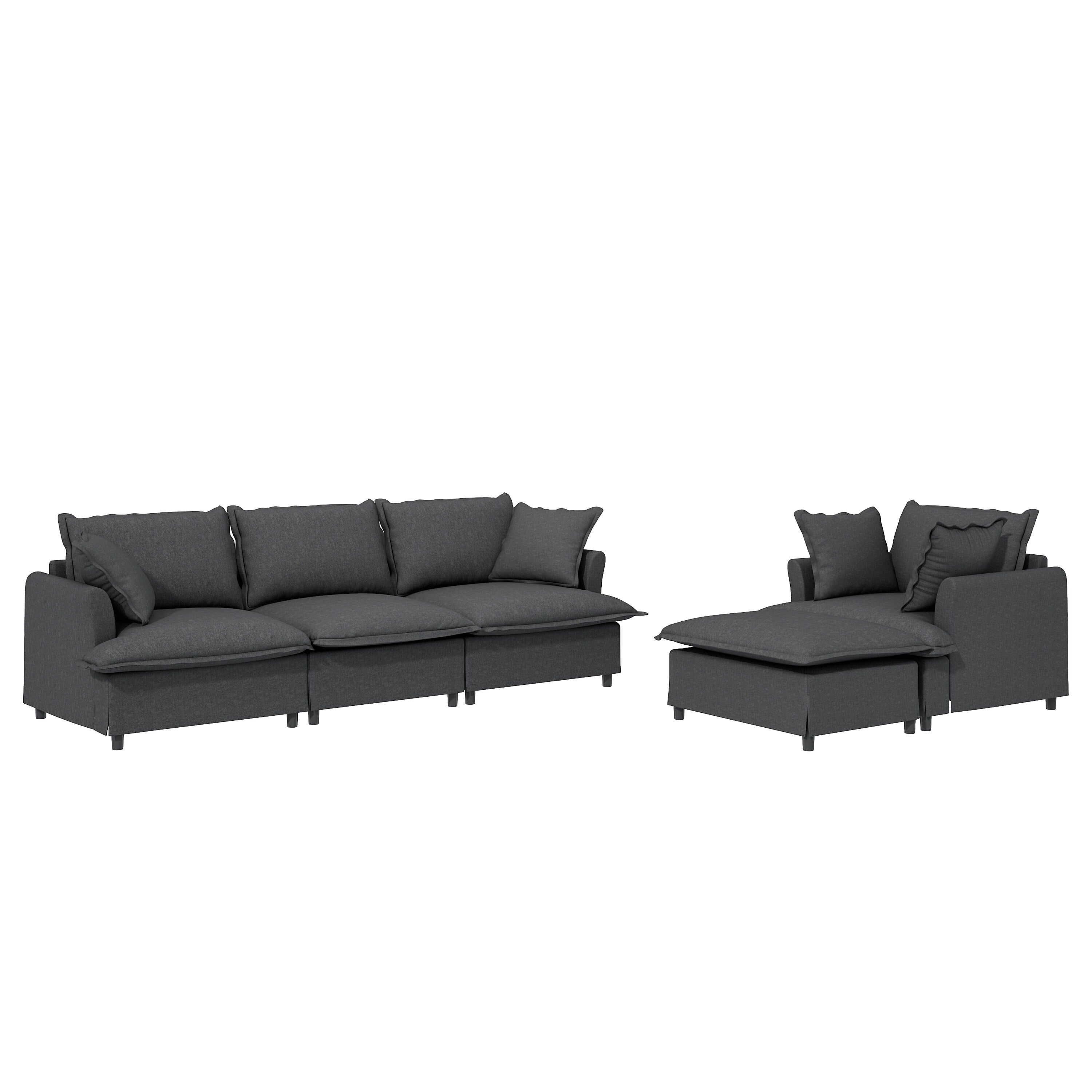 3 Piece Living Room Sofa Set,Modular L Shaped Chenille Sectional Couch,Upholstered 3 Seater Sofa & Armchair & Movable Ottoman