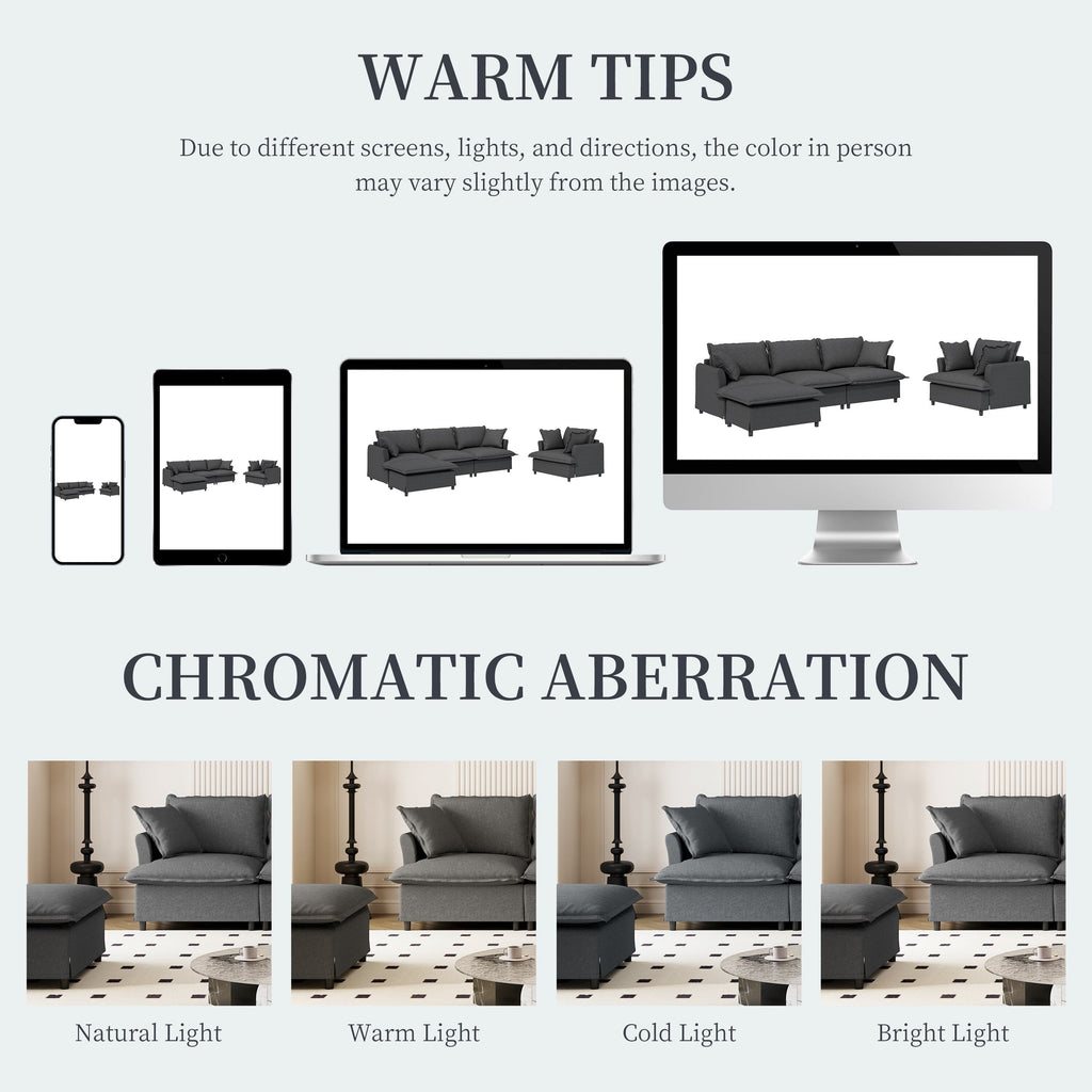 3 Piece Living Room Sofa Set,Modular L Shaped Chenille Sectional Couch,Upholstered 3 Seater Sofa & Armchair & Movable Ottoman