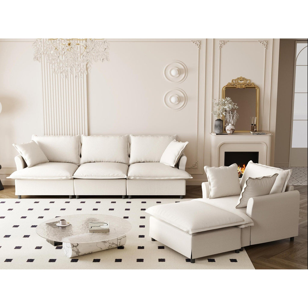 3 Piece Living Room Sofa Set,Modular L Shaped Chenille Sectional Couch,Upholstered 3 Seater Sofa & Armchair & Movable Ottoman