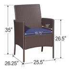 3-Piece Outdoor Bistro Set: 22 Table with Umbrella Hole & 2 Rattan Chairs - Black