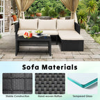 3-Piece Outdoor PE Rattan Furniture Set Patio Wicker Conversation Loveseat Sofa Sectional Couch Cushion